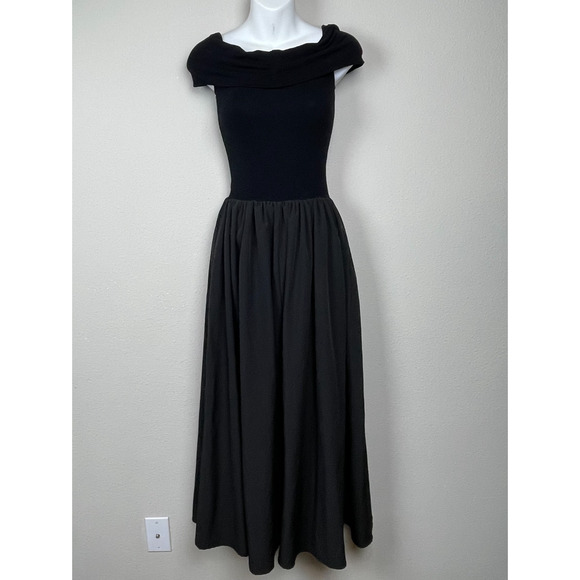 Commense Black Maxi‎ Dress S Milkmaid Cowl Neck Mixed Media Romantic - Picture 1 of 6